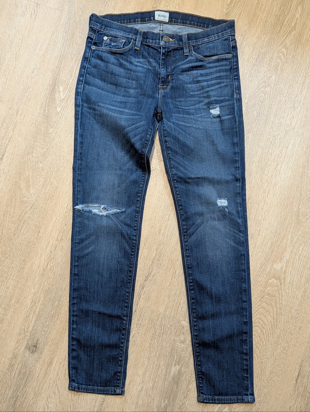 Hudson Colette Mid Rise Crue Dark Blue Distressed Skinny Jeans 30 10